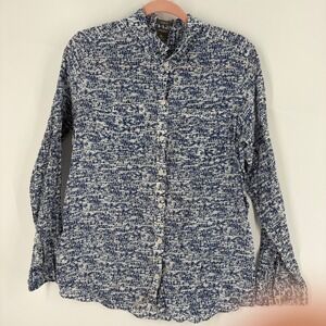 Eddie Bauer Womens Blue White Print Cotton Long Sleeve Classic Fit Shirt‎ L